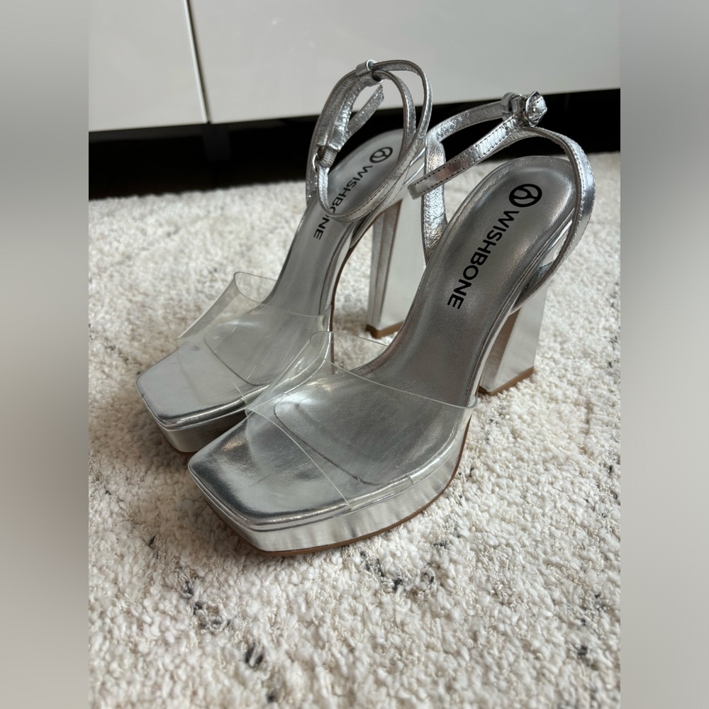 Wishbone Silver Heeled Sandals